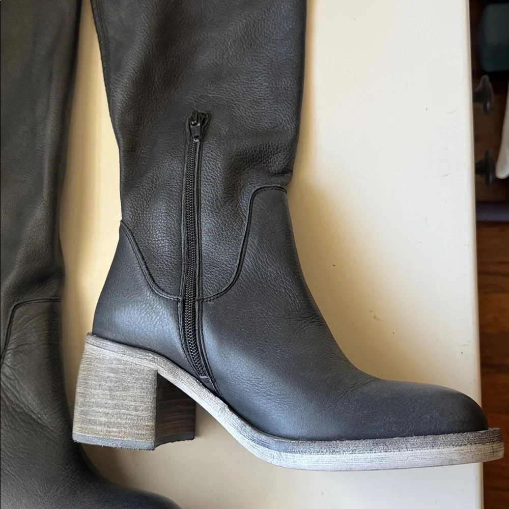 Free People Black Leather Knee-High Boots